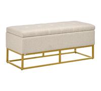 HOMCOM Banqueta con Almacenamiento Banco Rectangular Tapizado en Lino con Tapa Abatible y Patas de Acero 110x44x48 cm Beige Aosom España