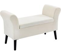 HOMCOM Baúl de Almacenaje para Dormitorio Banco de Almacenamiento con Tapa Abatible Reposabrazos y Patas de Madera para Salón 111,5x41x65 cm Crema