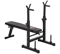 HOMCOM Banco de gimnasio plegable con soporte para barra ajustable en 8 posiciones, banco de pesas de acero y PU para gimnasio en casa, capacidad de carga 150 kg, 140 x 73 x 98-122 cm, negro