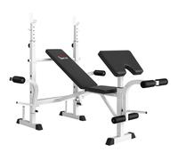 HOMCOM Banco de Musculación Inclinable con Soporte para Barra Ajustable Extensión de Piernas y Curl de Predicador para Gimnasio