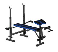 HOMCOM Banco de Musculación Multifuncional, Banco de Pesas con Respaldo Ajustable, Soporte para Barras Regulable, Extensión de Piernas, Curl de Predicador, Mariposa, Entrenamiento Casa Gimnasio, Azul