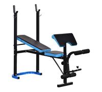 HOMCOM Banco de Musculación Multifuncional Banco de Pesas con Soporte para Barra y Respaldo Ajustable para Entrenamiento Completos de Cuerpo en Casa Gimnasio Negro y Azul