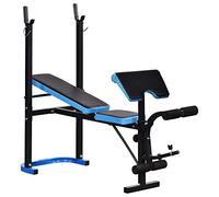 HOMCOM Banco de Musculación Multifuncional Banco de Pesas con Soporte para Barra y Respaldo Ajustable para Entrenamiento Completos de Cuerpo en Casa Gimnasio Negro y Azul