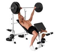 HOMCOM Banco de Musculación Multifuncional Inclinable, Banco de Pesas, Press Banca con Soporte para Barra Ajustable, Extensión de Piernas, Curl de Predicador, Mariposa, Entrenamiento en Casa, Gimnasio