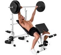 HOMCOM Banco de Musculación Multifuncional Inclinable, Banco de Pesas, Press Banca con Soporte para Barra Ajustable, Extensión de Piernas, Curl de Predicador, Mariposa, Entrenamiento en Casa, Gimnasio