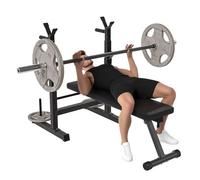 HOMCOM Banco de Musculación Multifuncional Plegable, Banco de Pesas, Press Banca con Soporte para Barras Ajustable y Estación de Dips, Carga 220 kg, para Entrenamiento Completo en Casa Gimnasio