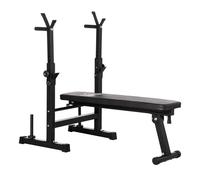HOMCOM Banco de Musculación Multifuncional Plegable, Banco de Pesas, Press Banca con Soporte para Barras Ajustable y Estación de Dips, Carga 220 kg, para Entrenamiento Completo en Casa Gimnasio