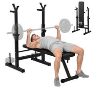 HOMCOM Banco de Musculación Multifuncional Plegable Press Banca 220 kg | Banco de Pesas, Soporte para Barras Ajustable, Estación de Dips, Entrenamiento Completo, Casa Gimnasio