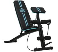 HOMCOM Banco de Musculación Plegable, Banco de Pesas, Respaldo Inclinable de 7 Niveles, Extensión de Pierna, Cojín de Predicador y Banda de Resistencia, para Entrenamiento Completo, Gimnasio en Casa