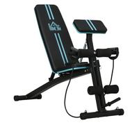 HOMCOM Banco de Musculación Plegable, Banco de Pesas, Respaldo Inclinable de 7 Niveles, Extensión de Pierna, Cojín de Predicador, Banda de Resistencia, para Entrenamiento Completo, Casa Gimnasio, Azul