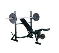 HOMCOM Banco de Pesas con Soporte Barra de Pesas Altura Ajustable Negro | Multifuncional, 3 Niveles, Carga 300 kg, Entrenamiento Fitness de Cuerpo Completo