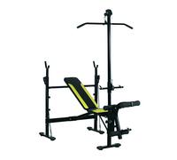 HOMCOM Banco de Pesas Reclinable Multifunción para Gimnasio en Casa Material Acero y PVC Negro y Amarillo 175x110x202 cm Aosom España