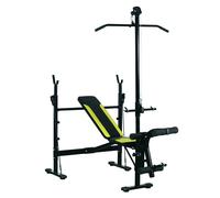 HOMCOM Banco de Pesas Reclinable Multifunción para Gimnasio en Casa Material Acero y PVC Negro y Amarillo 175x110x202 cm Aosom España