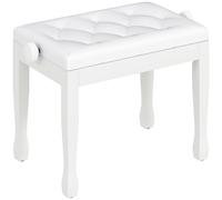 HOMCOM Banco de Piano Altura Ajustable Banqueta de Piano Asiento de Cuero Sintético Patas de Madera 64x35x55 cm Blanco