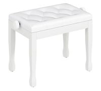 HOMCOM Banco de Piano, Altura Ajustable, Banqueta de Piano con Asiento de Cuero Sintético, Patas de Madera, Carga Máxima 200 kg, 64x35x55 cm, Blanco