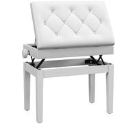 HOMCOM Banco de piano, banco de teclado ajustable en altura de madera maciza, compartimento de almacenamiento, 55 x 33 x 48-58 cm blanco