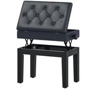 HOMCOM Banco de Piano, Banco de Teclado Regulable en Altura de Madera Maciza, Taburete Piano con Compartimento Oculto, Asiento Acolchado de Poliuretano con 10 Botones, Estable y Antideslizante, Carga