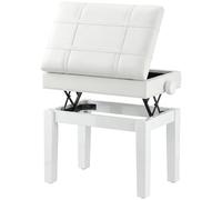 HOMCOM Banco de Piano, Banco de Teclado Regulable en Altura de Madera Sólida, Taburete Piano con Compartimento Oculto, Asiento Acolchado de poliuretano, Estable y antideslizante, Carga 150 kg, Blanco