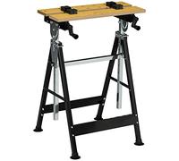 HOMCOM Banco de Trabajo Ajustable en Altura con 4 Clavijas Giratorias Tableros Ajustables 65x57x85-114 cm Madera Natural y Negro Aosom España