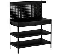 HOMCOM Banco de trabajo con estantes ajustables, estación de trabajo robusta con panel perforado y 2 cajones, 122 x 61 x 156 cm, Negro Aosom España