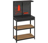 HOMCOM Banco de trabajo con panel portaherramientas, 2 estantes y cajón - 80 x 40,5 x 155 cm (negro)
