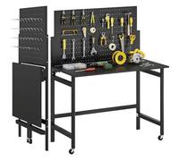 HOMCOM Banco de Trabajo Plegable con Tablero Perforado 115x62x143,5cm Negro