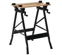 HOMCOM Banco de Trabajo Plegable Portátil con Tableros Ajustables Bambú y Acero Ideal para Bricolaje y Carpintería 63,5x60,5x78 cm Aosom España