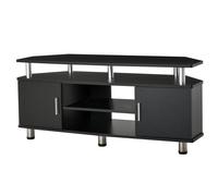 HOMCOM Banco de TV de diseño contemporáneo, multialmacenamiento: 2 puertas, nicho central, estante grande, 120L x 40L x 52H cm, negro, cromado Aosom España