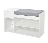 HOMCOM Banco de Zapatos Banco de almacenamiento 2 Niveles de Almacenamiento Nicho cajón Cofre integrado con Cojín Gris Blanco Aosom España