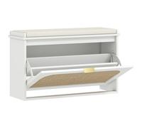 HOMCOM Banco de Zapatos, Banco de Almacenamiento, Asiento Acolchado, Cajón Abatible, Puerta de Mimbre, 80 x 26 x 47,5 cm, Blanco