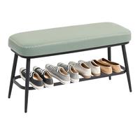 HOMCOM Banco de Zapatos, Banco de Almacenamiento de Zapatos de Piel sintética con cojín de Asiento Acolchado, Estante de Almacenamiento y Marco de Metal para Pasillo y Entrada, Color Verde