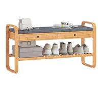 HOMCOM Banco de zapatos con 2 cajones, banco de almacenamiento de zapatos con asiento acolchado, estante de almacenamiento y marco de bambú, capacidad de peso de 130 kg, 105 x 33,2 x 55 cm, color
