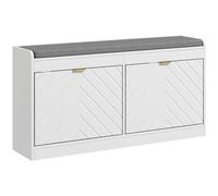 HOMCOM - Banco de zapatos con cajón abatible, asiento acolchado, banco de almacenamiento estrecho, puerta con motivos de líneas en relieve y estante ajustable, para entrada o pasillo, 106 x 24 x 52,5