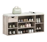 HOMCOM Banco de zapatos con cojín de asiento, gabinete de almacenamiento de zapatos con 7 compartimentos, cajones y estantes ajustables para entrada, pasillo, sala de estar, color gris