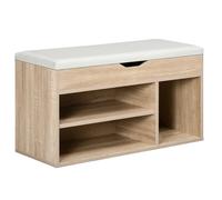 HOMCOM Banco de Zapatos Zapatero Ahorro de Espacio con 2 Estantes Abiertos y Espacio Deslizable en Madera y Cuero PU 80x30x45 cm Aosom España