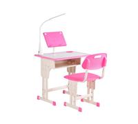 HOMCOM Banco Escuela con Silla para Niños 6-12 Años Altura Ajustable, Lámpara LED, Atril y Portabolígrafos, Acero y MDF, Rosa Aosom España