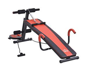 HOMCOM Banco para abdominales Entrenador Workout Banco de Fitness Ajustable Acolchado con resistencia 120 kg de capacidad de carga Rojo+Negro 166 x 53 x 60 cm