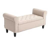 HOMCOM Banco para Dormitorio con Compartimento de almacenaje y reposabrazos enrollados, Banco tapizado en Tejido Efecto Terciopelo, para Entrada y salón, 126x48,5x57 cm, Beige