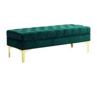 HOMCOM Banco para Dormitorio con tapicería Acolchada, Banco tapizado de Terciopelo con Patas de Metal para Entrada, Pasillo y salón, 118x45x42 cm, Verde Oscuro