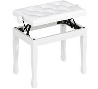 HOMCOM Banco para piano, banco para teclado regulable en altura de madera maciza, taburete para piano con asiento tapizado de poliuretano con 10 botones, estable y antideslizante, carga 200 kg, blanco