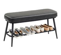 HOMCOM Banco para Zapatos, Banco de Cuero de PU para Almacenamiento de Zapatos con cojín de Asiento Acolchado, Estante de Almacenamiento y Marco de Metal para la Entrada del Pasillo, Gris carbón