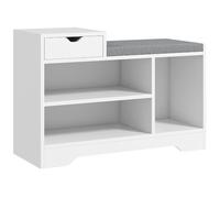 HOMCOM Banco para Zapatos Tapizado con Estantes y Cajón, Blanco | Banco moderno de entrada, superficie de mesa, cojín acolchado, salón, pasillo