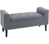 HOMCOM Banco Pie de Cama Acolchado con Espacio de Almacenaje Banqueta Multifuncional con Brazos Tapa Abatible y Patas de Madera para Dormitorio Salón 116x44x58 cm Gris