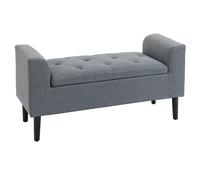 HOMCOM Banco Pie de Cama Acolchado con Espacio de Almacenaje Banqueta Multifuncional con Brazos Tapa Abatible y Patas de Madera para Dormitorio Salón 116x44x58 cm Gris Gris