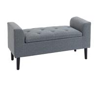HOMCOM Banco Pie de Cama Acolchado con Espacio de Almacenaje Banqueta Multifuncional con Brazos Tapa Abatible y Patas de Madera para Dormitorio Salón 116x44x58 cm Gris