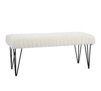 HOMCOM Banco pie de cama banqueta de tela bouclette blanco con patas horquilla en metal negro 118,5l x 46P x 49,5H cm crema