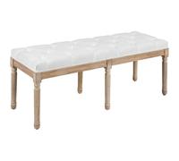 HOMCOM Banco pie de cama banquette capitonadoe estilo vintage francés revestimiento tela aspecto lino patas madera maciza Crema Aosom España