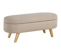 HOMCOM Banco Pie de Cama Puff Almacenaje con Patas de Madera y Asiento Acolchado Banco de Almacenamiento Ovalado Carga 120 kg para Entrada Pasillo Dormitorio Beige