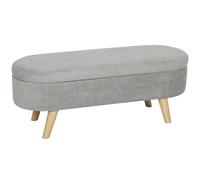 HOMCOM Banco Pie de Cama, Puff Almacenaje Tapizado en Terciopelo de Teddy con Patas de Madera y Asiento Acolchado, Banco de Almacenaje Ovalado para Dormitorio, Entrada, Pasillo, Gris Claro
