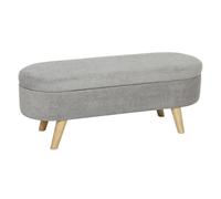 HOMCOM Banco Pie de Cama, Puff Almacenaje Tapizado en Terciopelo de Teddy con Patas de Madera y Asiento Acolchado, Banco de Almacenaje Ovalado para Dormitorio, Entrada, Pasillo, Gris Claro